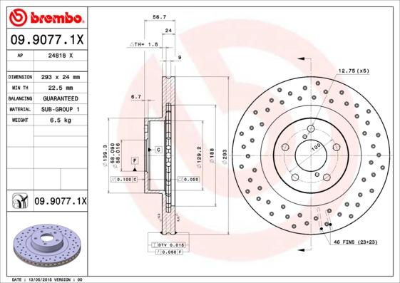 Brembo 09.9077.1X - Discofreno autozon.pro