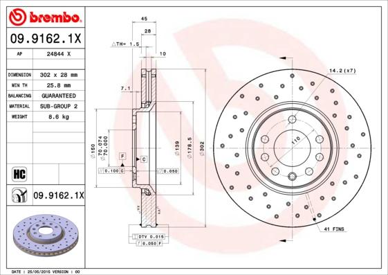 Brembo 09.9162.1X - Discofreno autozon.pro