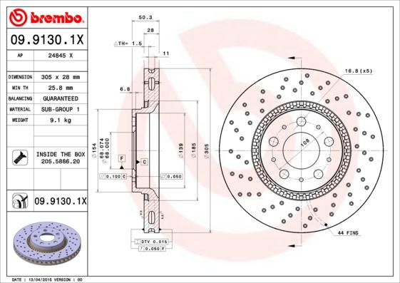 Brembo 09.9130.1X - Discofreno autozon.pro