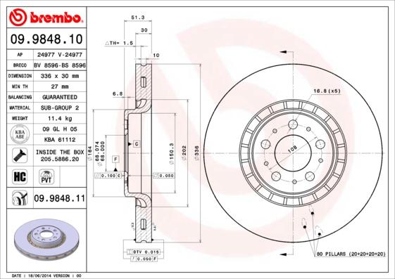 Brembo 09.9848.11 - Discofreno autozon.pro