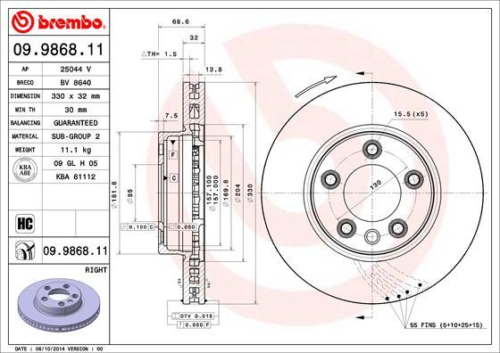 Brembo 09.9868.11 - Discofreno autozon.pro