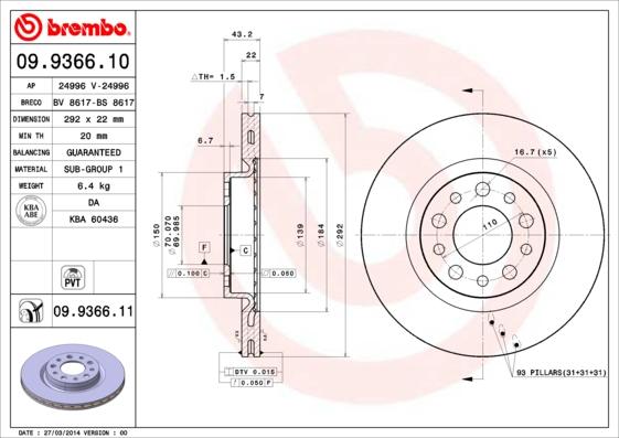 Brembo 09.9366.10 - Discofreno autozon.pro