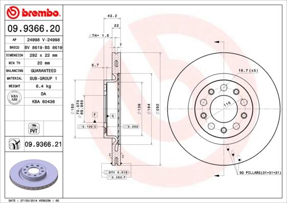 Brembo 09.9366.20 - Discofreno autozon.pro