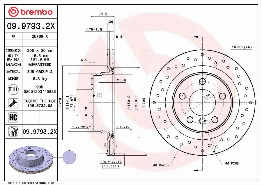 Brembo 09.9793.2X - Discofreno autozon.pro