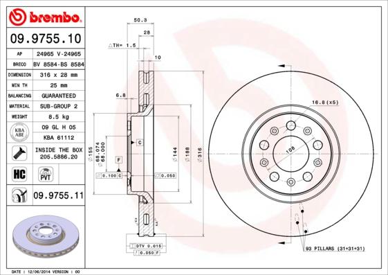 Brembo 09.9755.11 - Discofreno autozon.pro