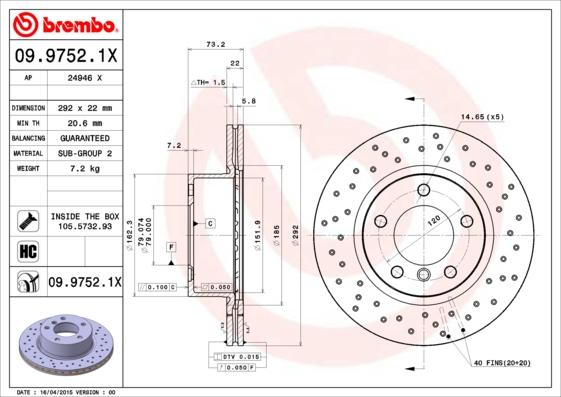 Brembo 09.9752.1X - Discofreno autozon.pro