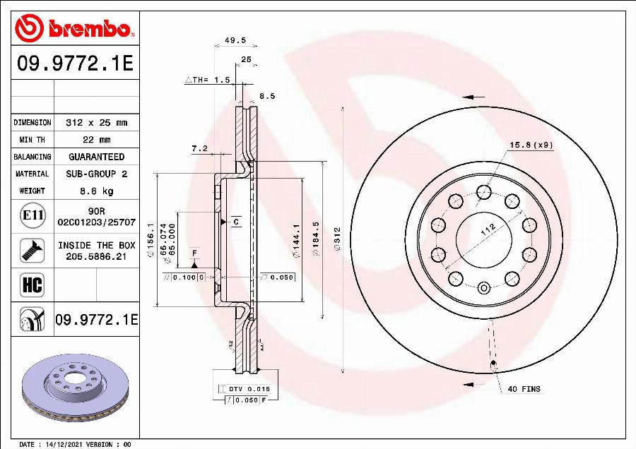 Brembo 09.9772.1E - Discofreno autozon.pro