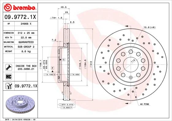 Brembo 09.9772.1X - Discofreno autozon.pro