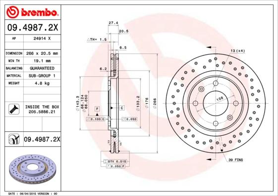 Brembo 09.4987.2X - Discofreno autozon.pro