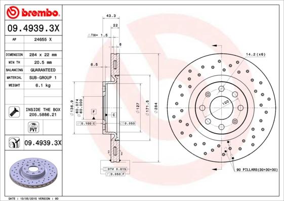 Brembo 09.4939.3X - Discofreno autozon.pro