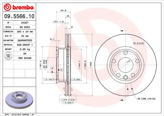 Brembo 09.5566.10 - Discofreno autozon.pro