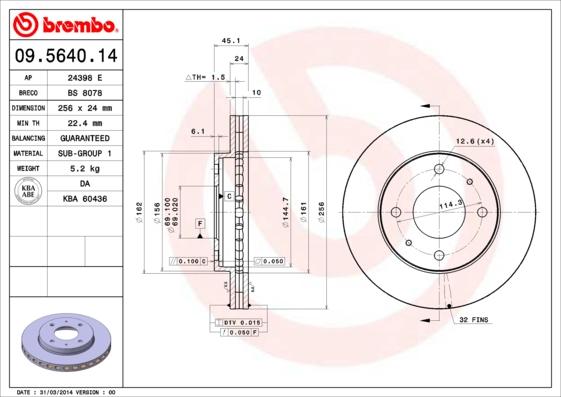 Brembo 09.5640.11 - Discofreno autozon.pro