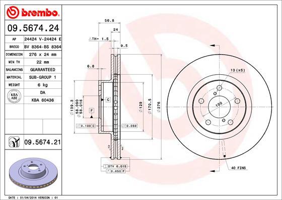 Brembo 09.5674.21 - Discofreno autozon.pro