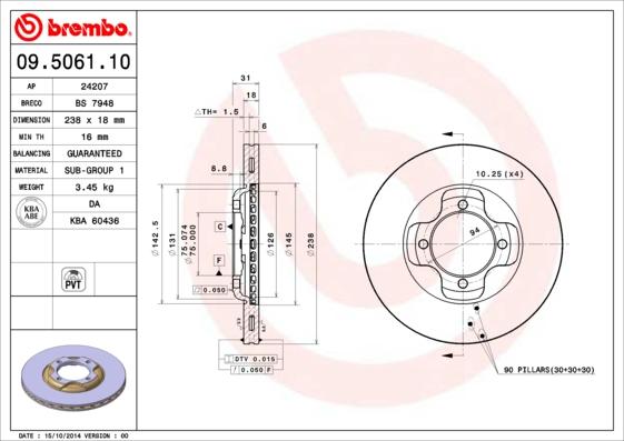 Brembo 09.5061.10 - Discofreno autozon.pro