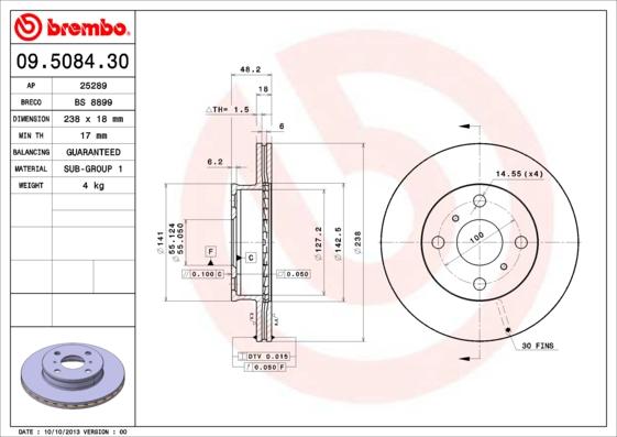 Brembo 09.5084.30 - Discofreno autozon.pro