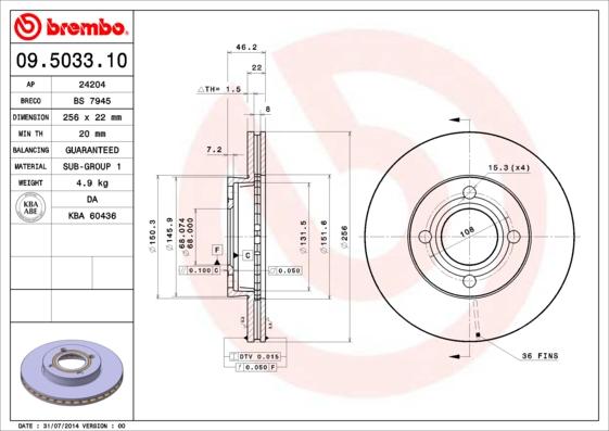 Brembo 09.5033.10 - Discofreno autozon.pro