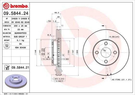 Brembo 09.5844.21 - Discofreno autozon.pro