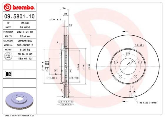 Brembo 09.5801.10 - Discofreno autozon.pro