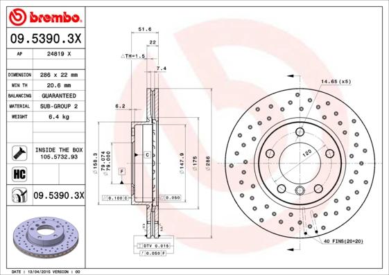 Brembo 09.5390.3X - Discofreno autozon.pro