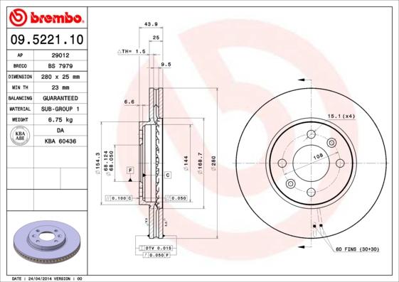 Brembo 09.5221.10 - Discofreno autozon.pro