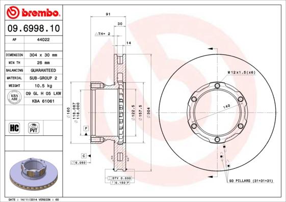 Brembo 09.6998.10 - Discofreno autozon.pro