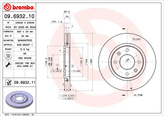 Brembo 09.6932.11 - Discofreno autozon.pro