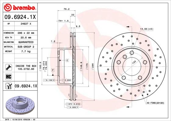 Brembo 09.6924.1X - Discofreno autozon.pro