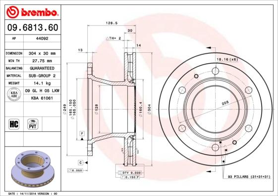 Brembo 09.6813.60 - Discofreno autozon.pro