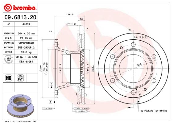 Brembo 09.6813.20 - Discofreno autozon.pro