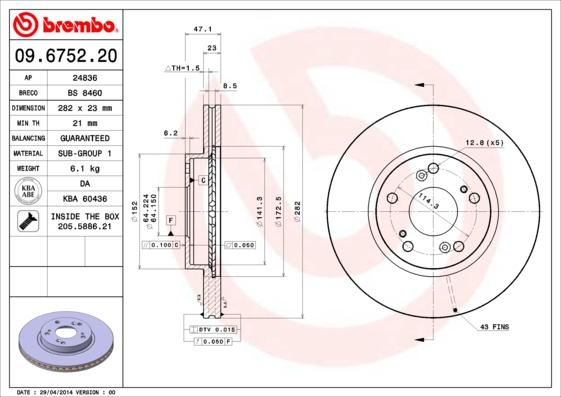 Brembo 09.6752.20 - Discofreno autozon.pro