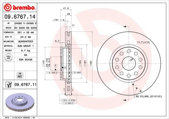 Brembo 09.6767.11 - Discofreno autozon.pro