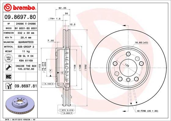 Brembo 09.8697.80 - Discofreno autozon.pro