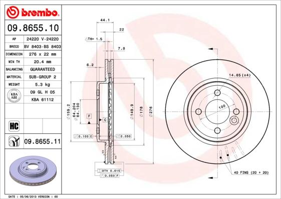 Brembo 09.8655.10 - Discofreno autozon.pro