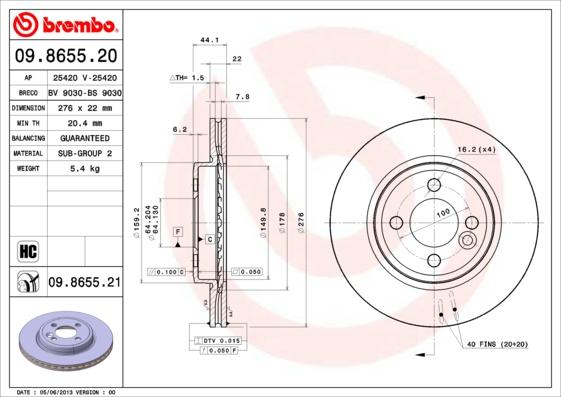 Brembo 09.8655.20 - Discofreno autozon.pro