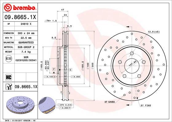 Brembo 09.8665.1X - Discofreno autozon.pro