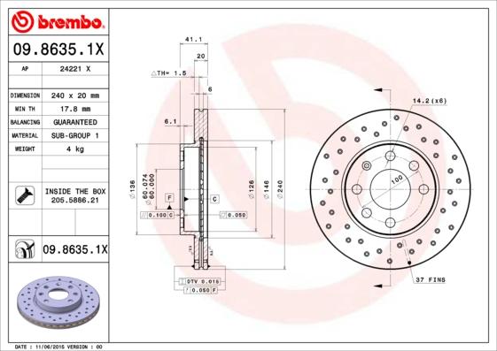 Brembo 09.8635.1X - Discofreno autozon.pro