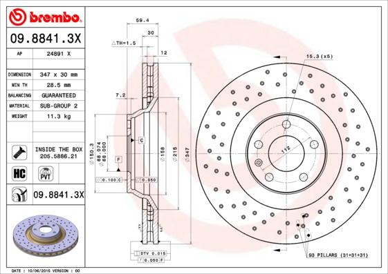 Brembo 09.8841.3X - Discofreno autozon.pro