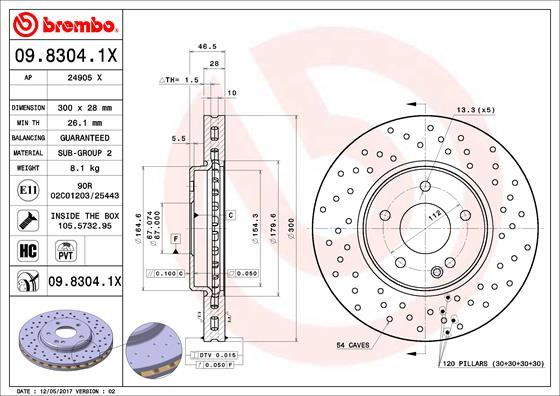 Brembo 09.8304.1X - Discofreno autozon.pro