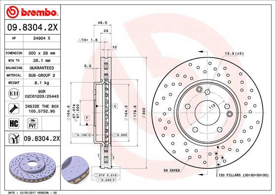 Brembo 09.8304.2X - Discofreno autozon.pro