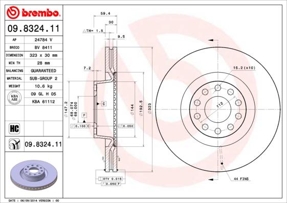 Brembo 09.8324.11 - Discofreno autozon.pro