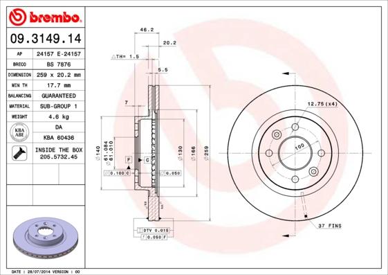 Brembo 09.3149.14 - Discofreno autozon.pro