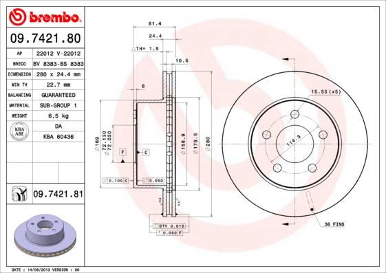 Brembo 09.7421.81 - Discofreno autozon.pro