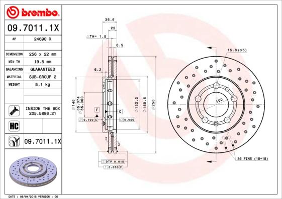 Brembo 09.7011.1X - Discofreno autozon.pro