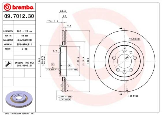 Brembo 09.7012.30 - Discofreno autozon.pro