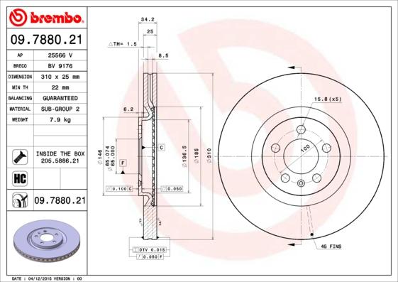 Brembo 09.7880.21 - Discofreno autozon.pro