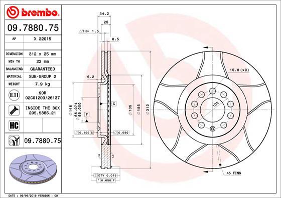 Brembo 09.7880.75 - Discofreno autozon.pro