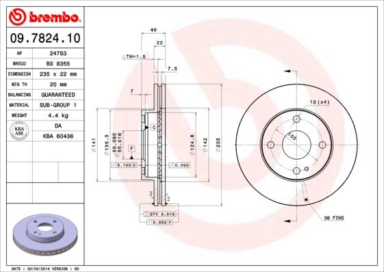 Brembo 09.7824.10 - Discofreno autozon.pro