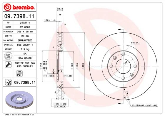 Brembo 09.7398.11 - Discofreno autozon.pro