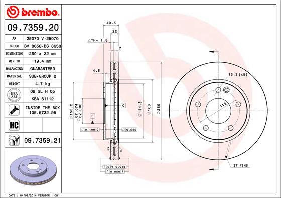 Brembo 09.7359.20 - Discofreno autozon.pro