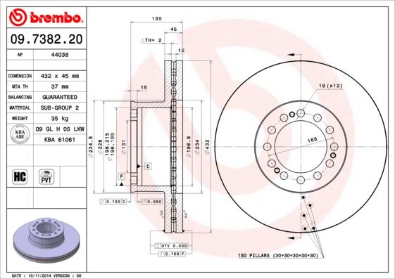 Brembo 09.7382.20 - Discofreno autozon.pro